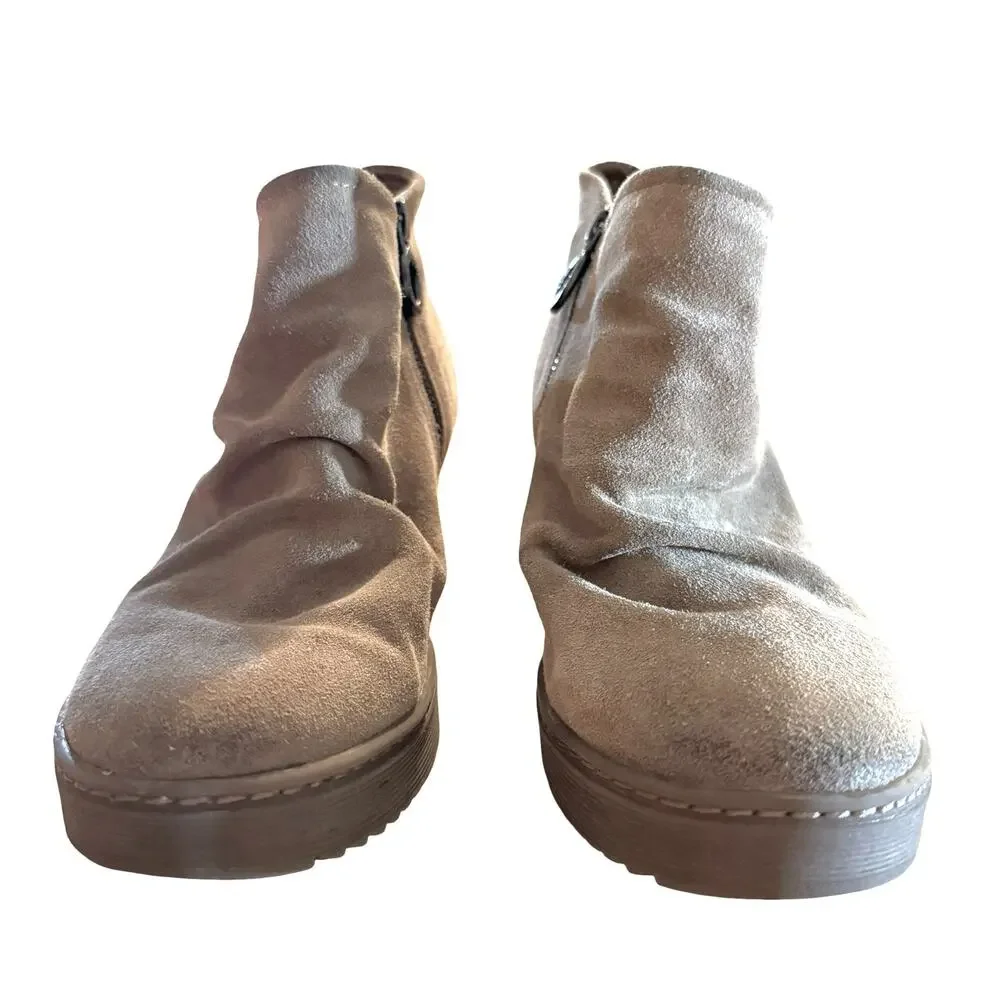 Sofft Siri Suede Leather Side Zip Wedge Ankle Booties Boots Slouch Beige sz 7.5